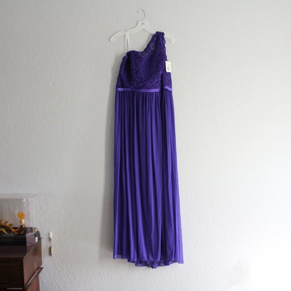 David's Bridal Dresses & Skirts - David's Bridal Long One Shoulder Lace Dress sz 18 Regency Purple elegant classy